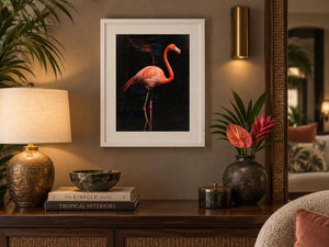 Scarlet Stillness Flamingo Photography Print, Tropical Wildlife Wall Art (8.5x11) - Salazar Soto Studio - print -